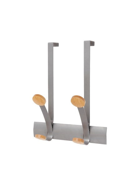 Patere double de porte met/bois
