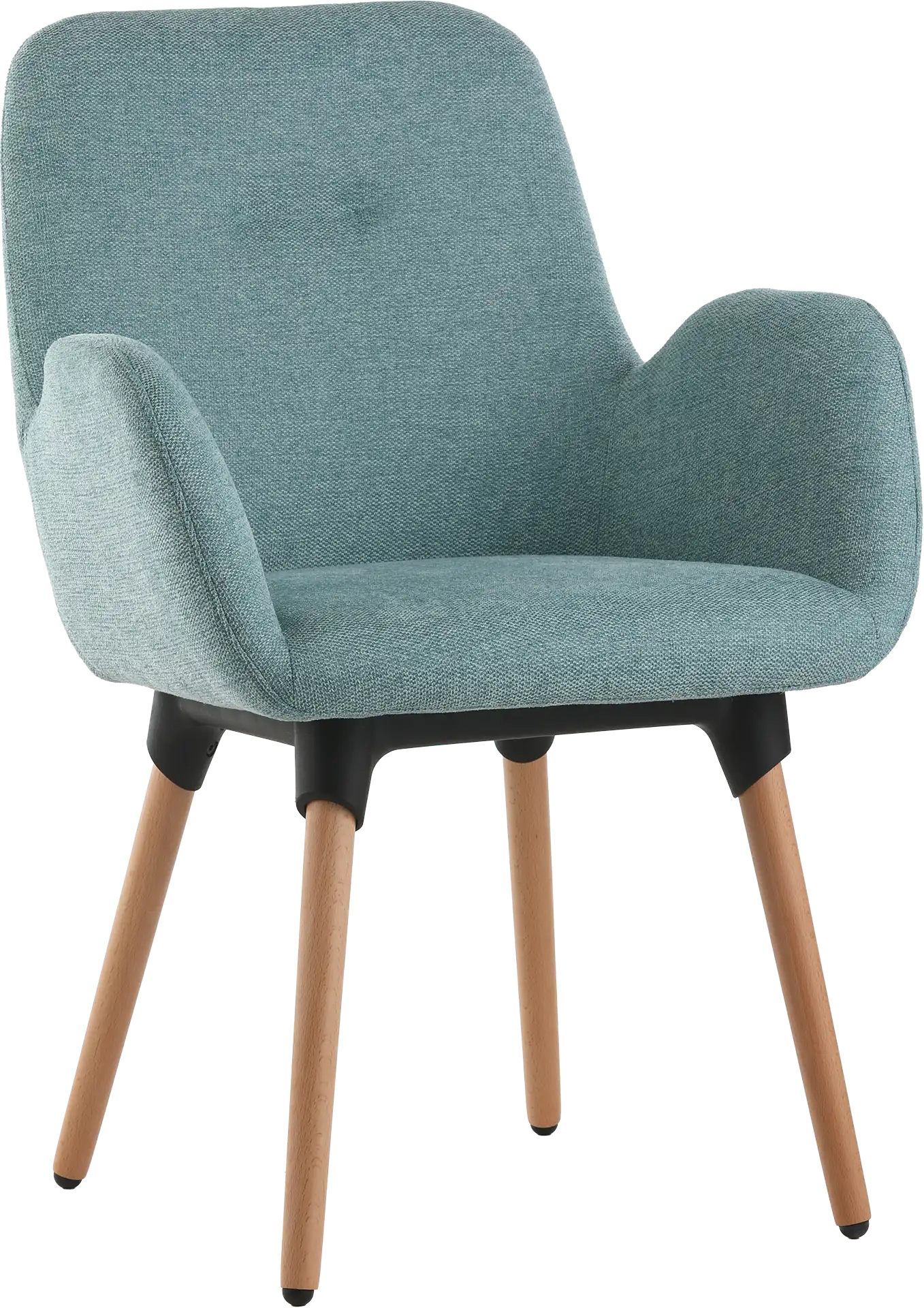 Fauteuil shineo tissu bleu turquoise piétement bois