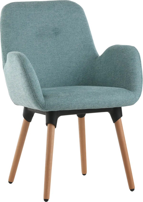Fauteuil shineo tissu bleu turquoise piétement bois