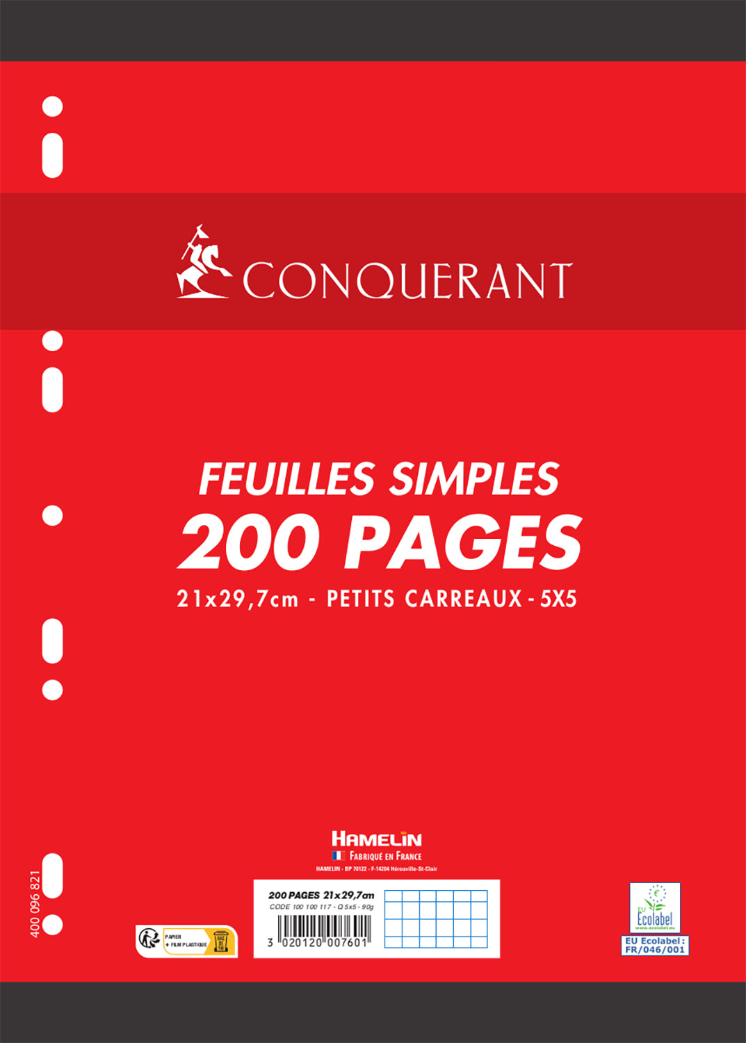 Feuillets mobiles A4 210x297- 5X5 - 200 pages