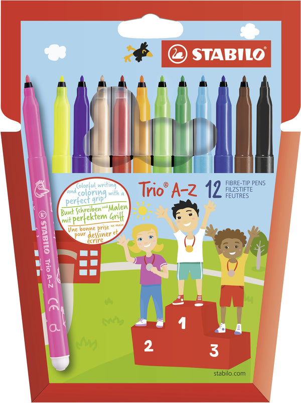 Feutres Stabilo Trio A-Z 12 couleurs dont 2 fluo - pointe moyenne