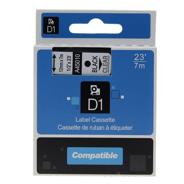 Ruban type dymo d1 12mm noir / transparent