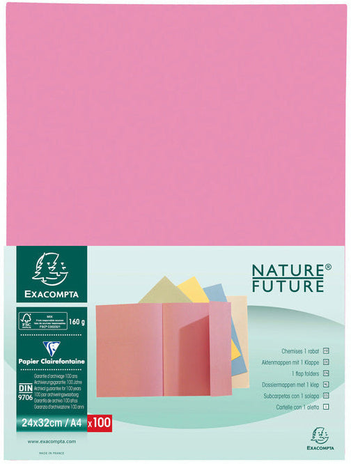 Chemises à rabat latéral A4 - Rose - 160g - Paquet de 100