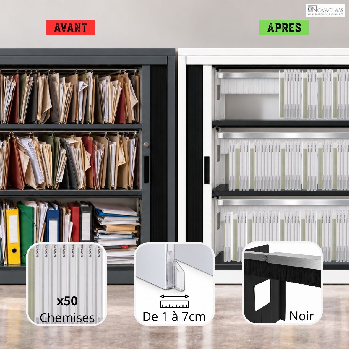 Kit de classement Novaclass - 50 chemises transparentes+ système télescopique de maintien noir