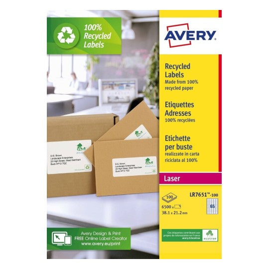 Etiquettes laser recyclée 38.1X21.2 -100feuilles 6500 etiquettes