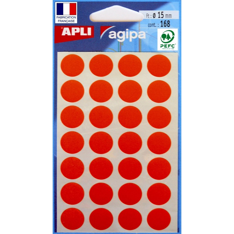 Pastille adhésive 15mm orange- sachet de 168
