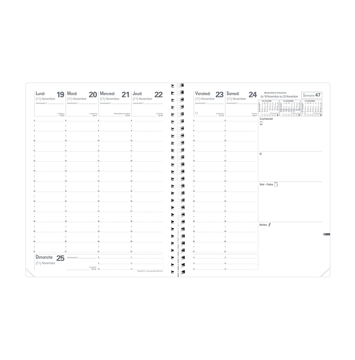 Agenda President Spirale Noir - Semaine sur 2 Pages -septembre /septembre