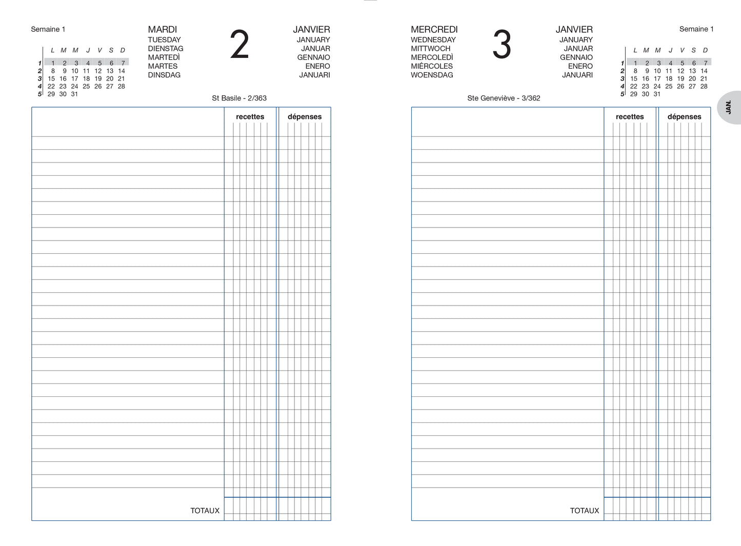 Agenda recettes/depenses 1j/pnoir