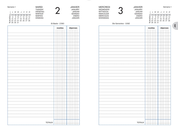 Agenda recettes/depenses 1j/pnoir