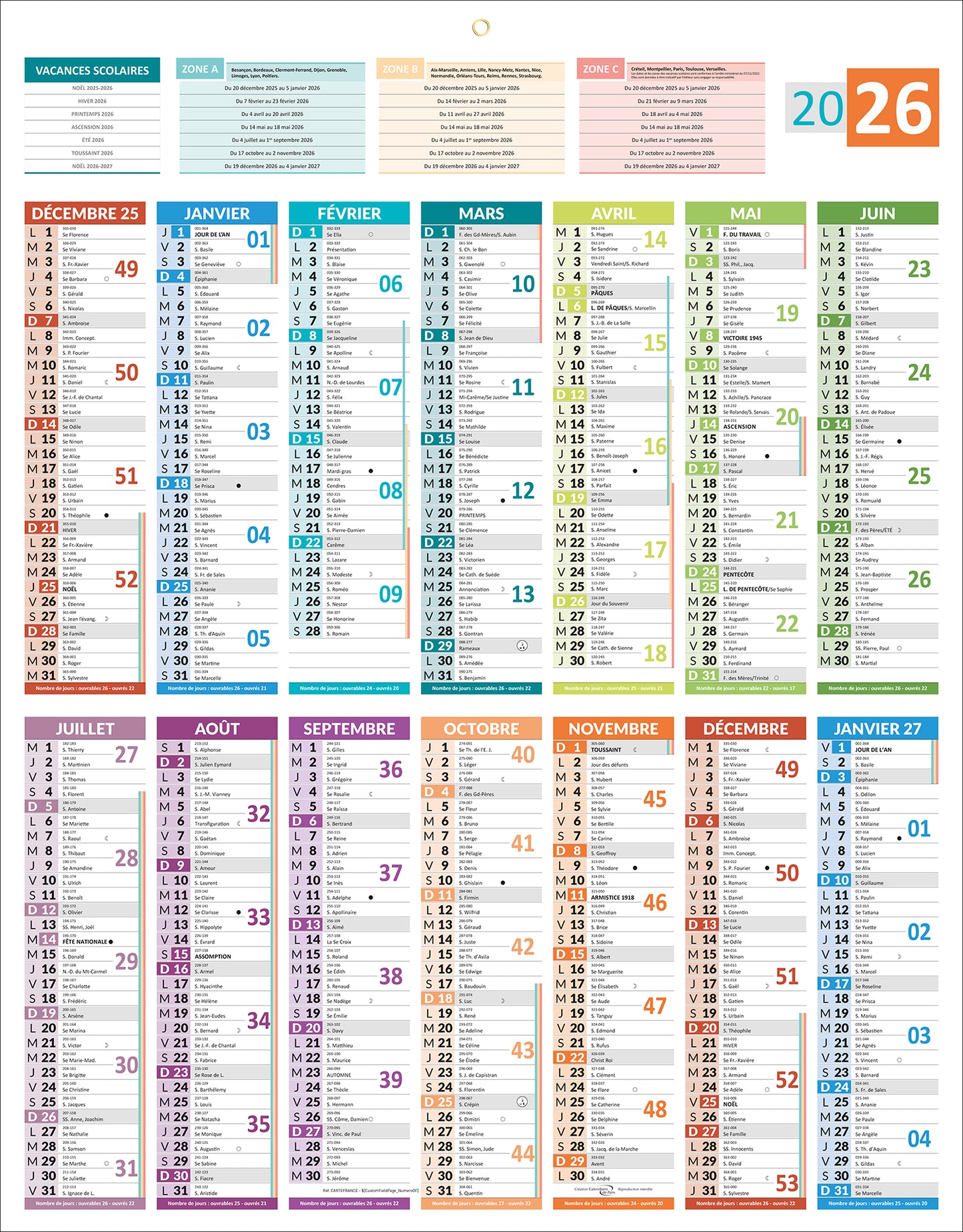 Calendrier 14m 55x43 carte france