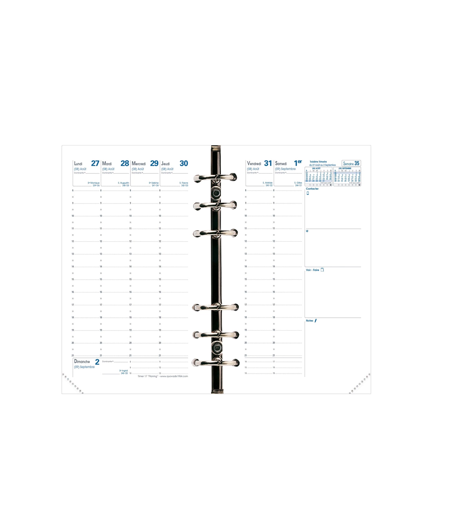Recharge d'agenda organisateur Timer 17 QUO VADIS 10 x 17 cm