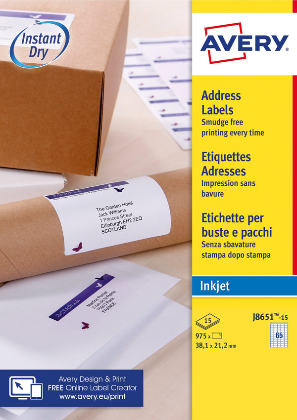 Etiquette jet d 'encre 38.1x21.2 -15feuilles-975 etiquettes