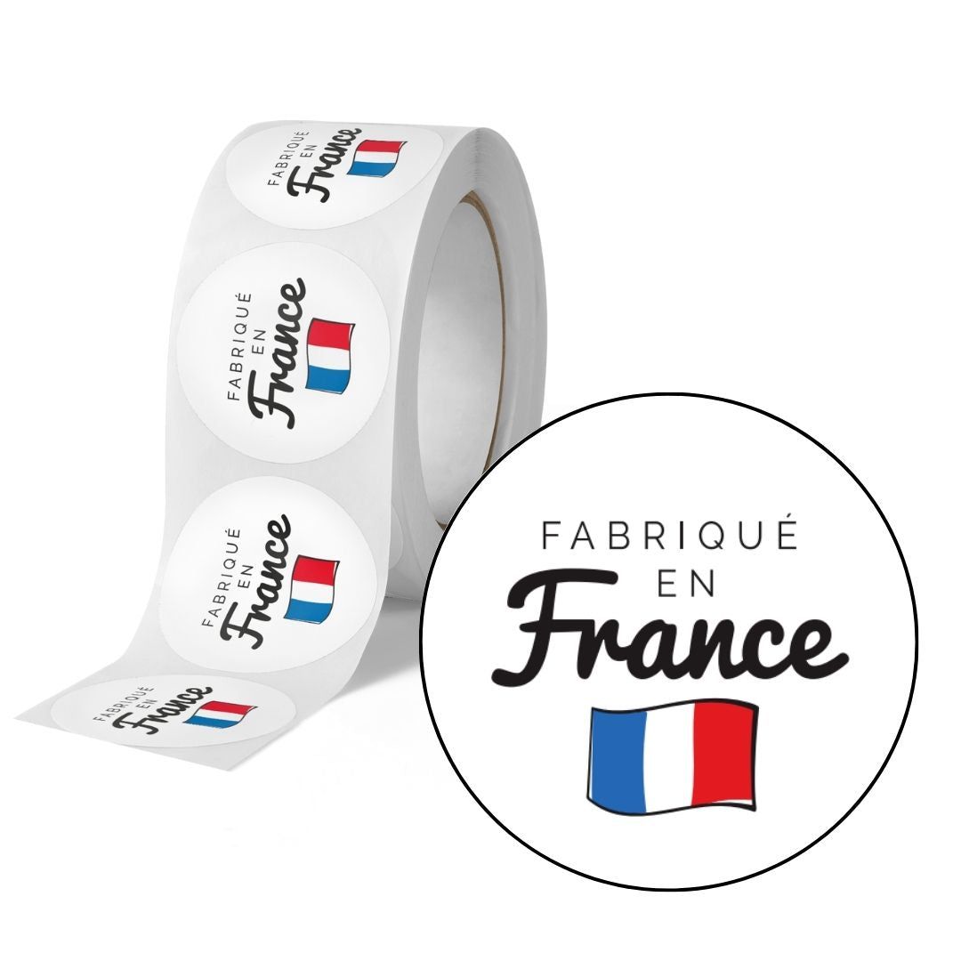 Etiquette adhésive 35mm logo"fabriqué en France - rouleau de 500