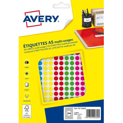 Pastille adhésive 8mm assorties -sachet de 2058