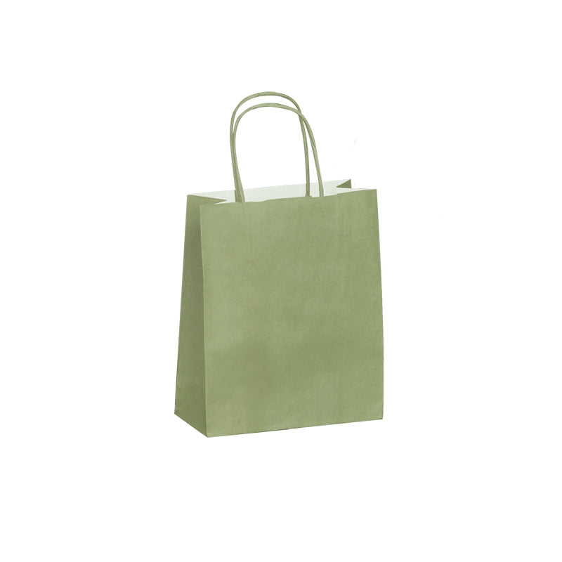 Sac kraft vert amande 23x30 cm - Poignées torsadées