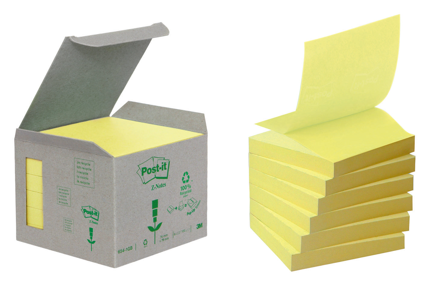Bloc Post-it®Z recyclé 76x76 jaune- paquet de 6 blocs
