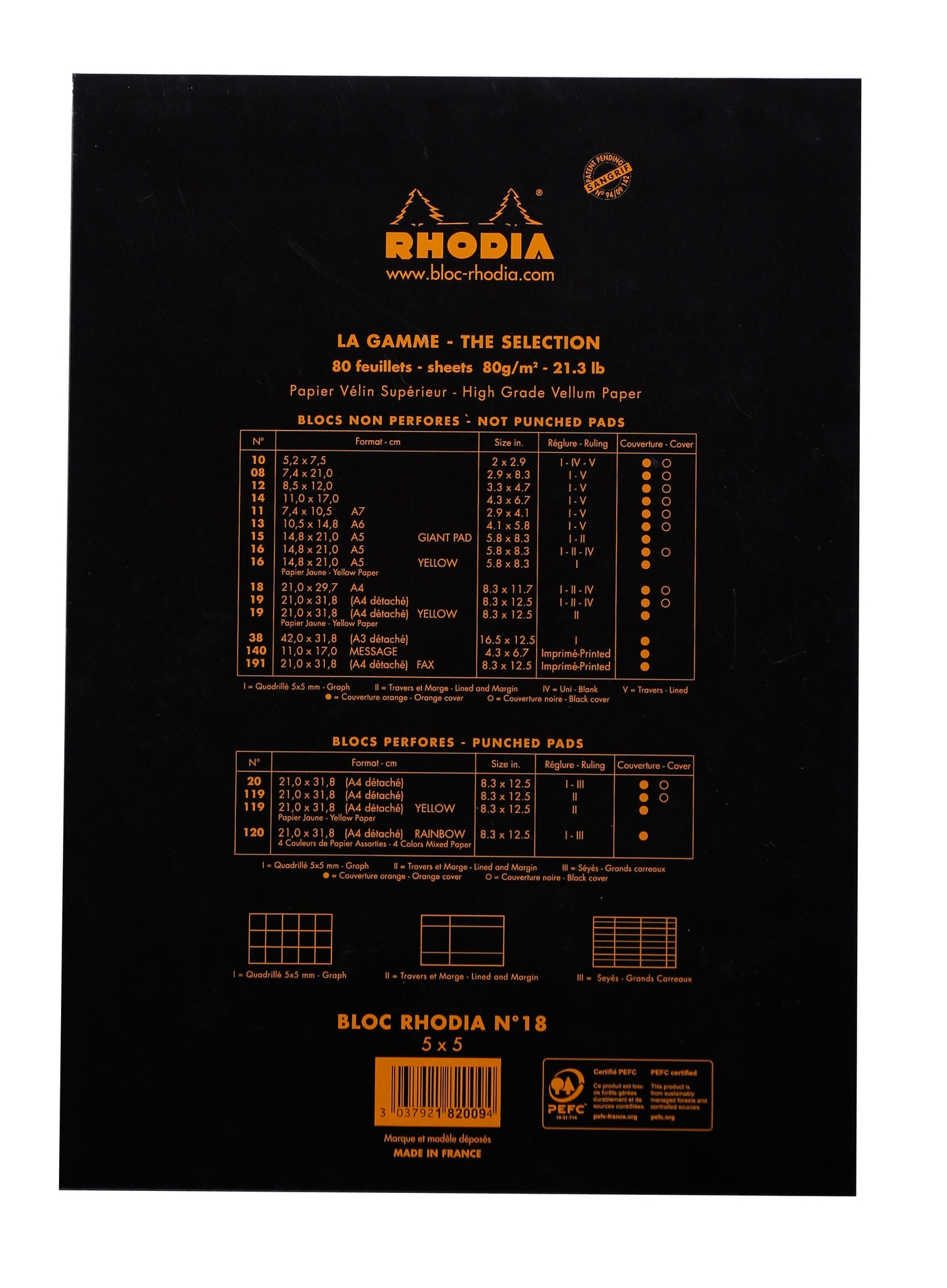 Bloc rhodia 210x297 80f 5x5noir
