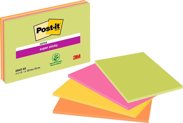 Blocs-notes autocollants Post-it® 152x203 mm- Couleurs néon