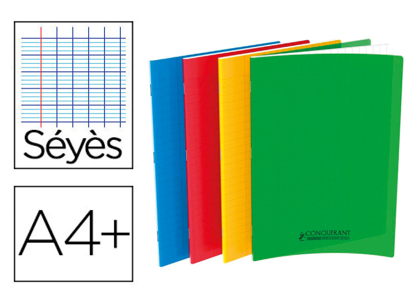 Cahier polypro 24 x 32 cm - 48 pages - grands carreaux (Seyes) - Assorties - Conquérant Classique