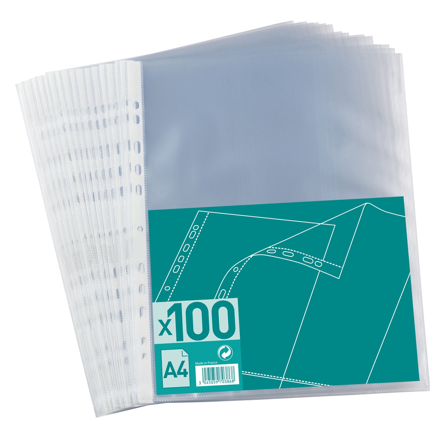 Pochette perforée A4 1er prix polypro 4/100e grainé incolore sachet de 100