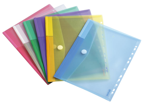 Pochette enveloppe A4 Perforée - Polypro-lot de 12 assortis