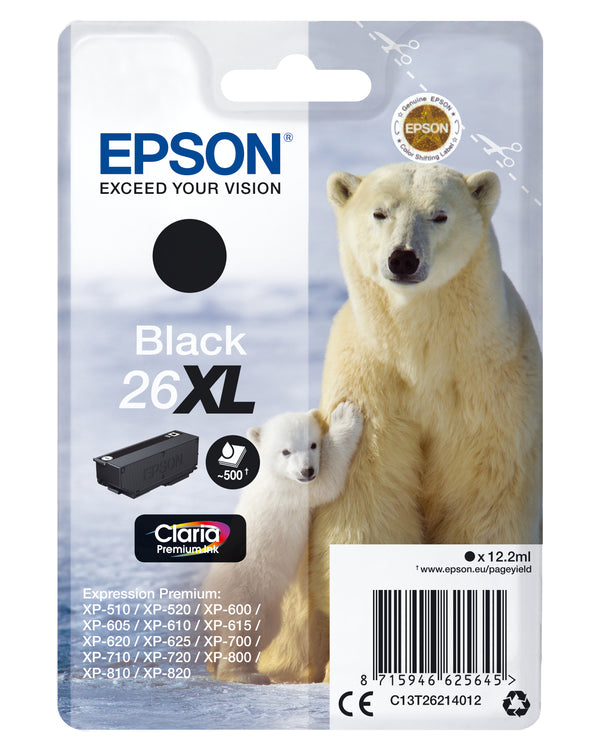 Cartouche d'encre Epson 26xl noire - haute capacité 500 pages
