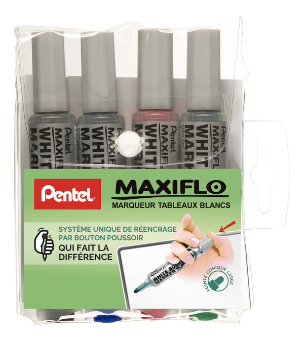 Marqueur tableau blanc maxiflo pointe ogive étui de 4 couleurs assorties