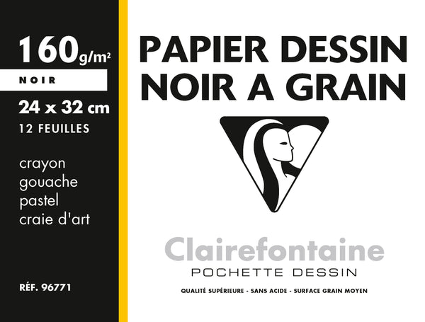 Papier dessin noir 24x32 - 160 g/m², 12 feuilles