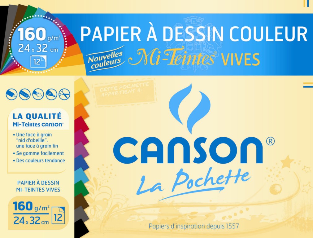 Papier à dessin couleur Mi-Teinte 160G - Assortiment Vif