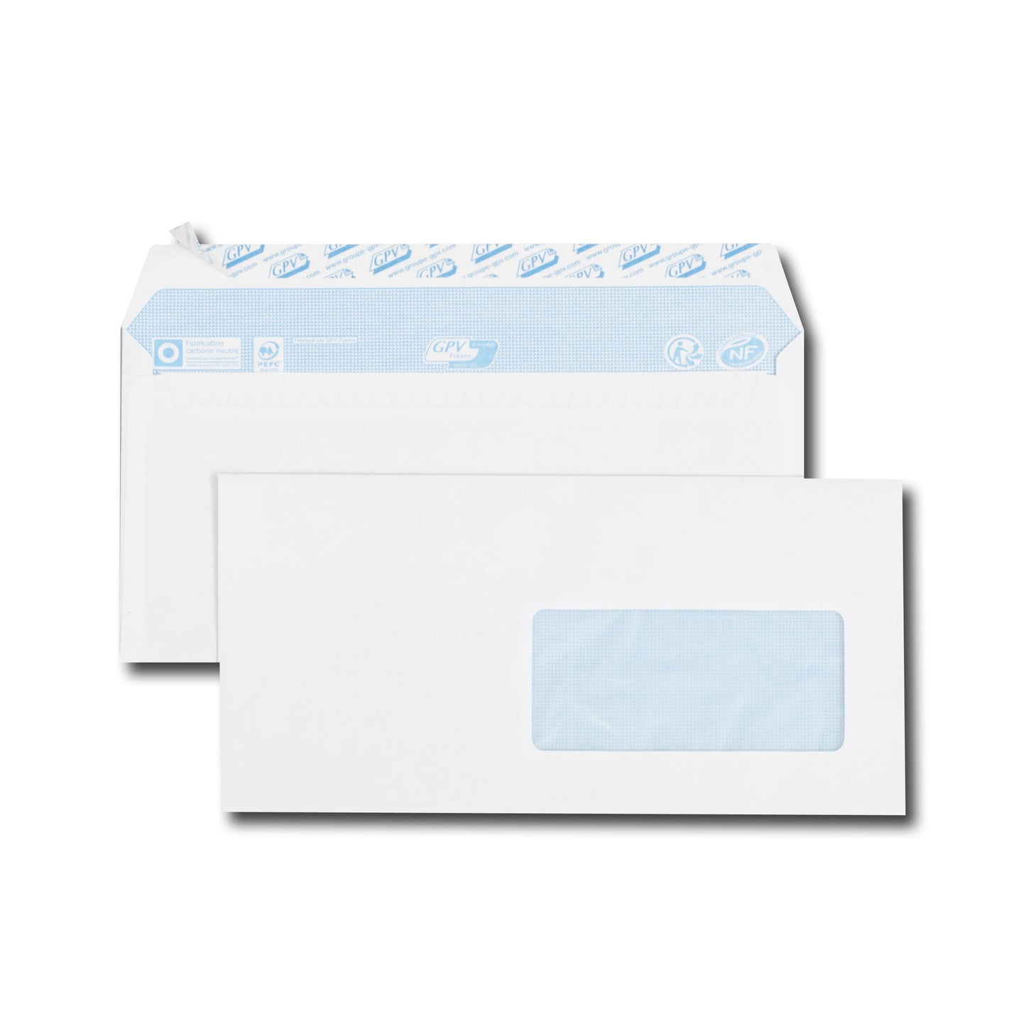 Enveloppes blanc 110x220 bdp 80g fenetre de 45-paquet de 50