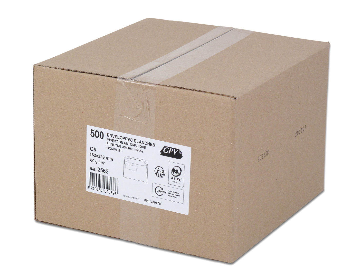 Enveloppe mise sous pli 162x229 blanc 80g- fenetre de 45-boite de500