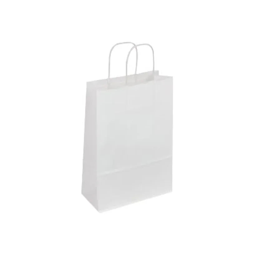 Sac papier kraft poignées torsadée 14x21x8 paquet de50-blanc
