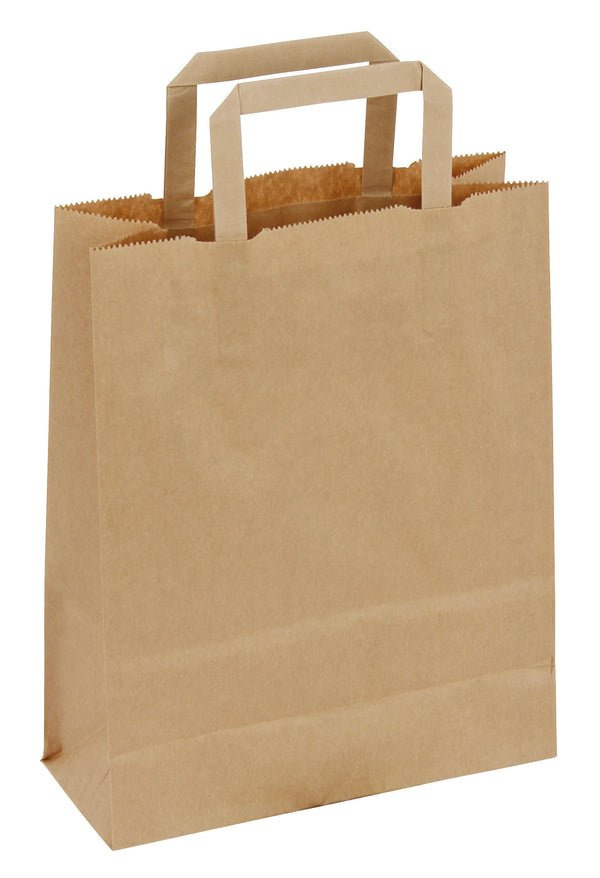 Sac papier kraft poignées plates 32x42x16- brun -lot de 50