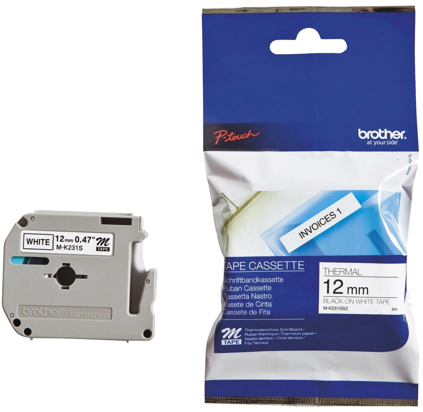 Ruban Brother Ptouch MK231 12mm - noir/blanc