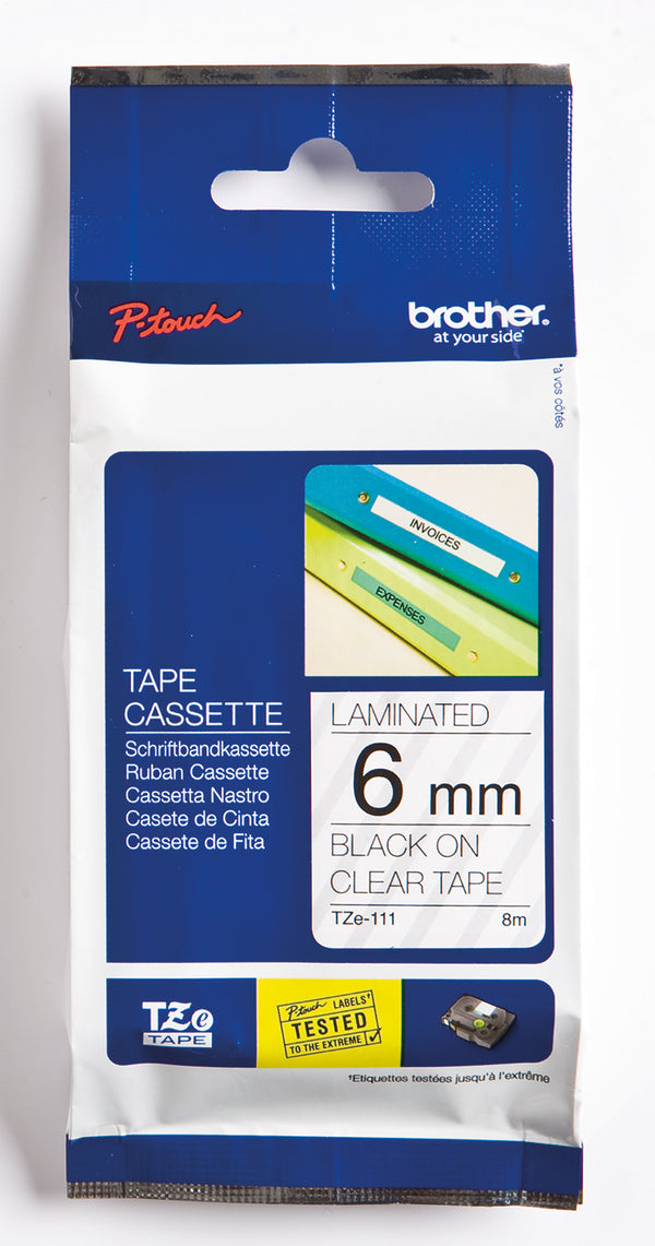 Ruban Brother 6mm TZE111 -noir/transparent