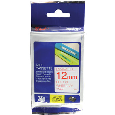 Ruban Brother 12mm TZE232- rouge/blanc