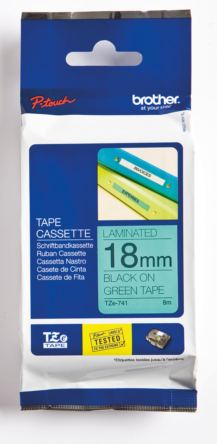 Ruban Brother 18mm TZE741- noir/vert