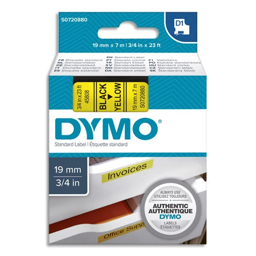 Ruban Dymo D1 19mm - noir/jaune