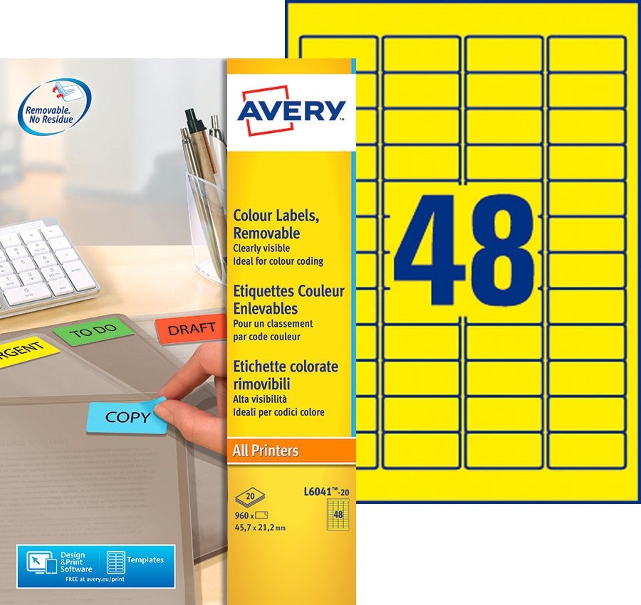 Étiquettes adhésives jaunes 45.7x21.2 L6041-20- étui de 20 feuilles