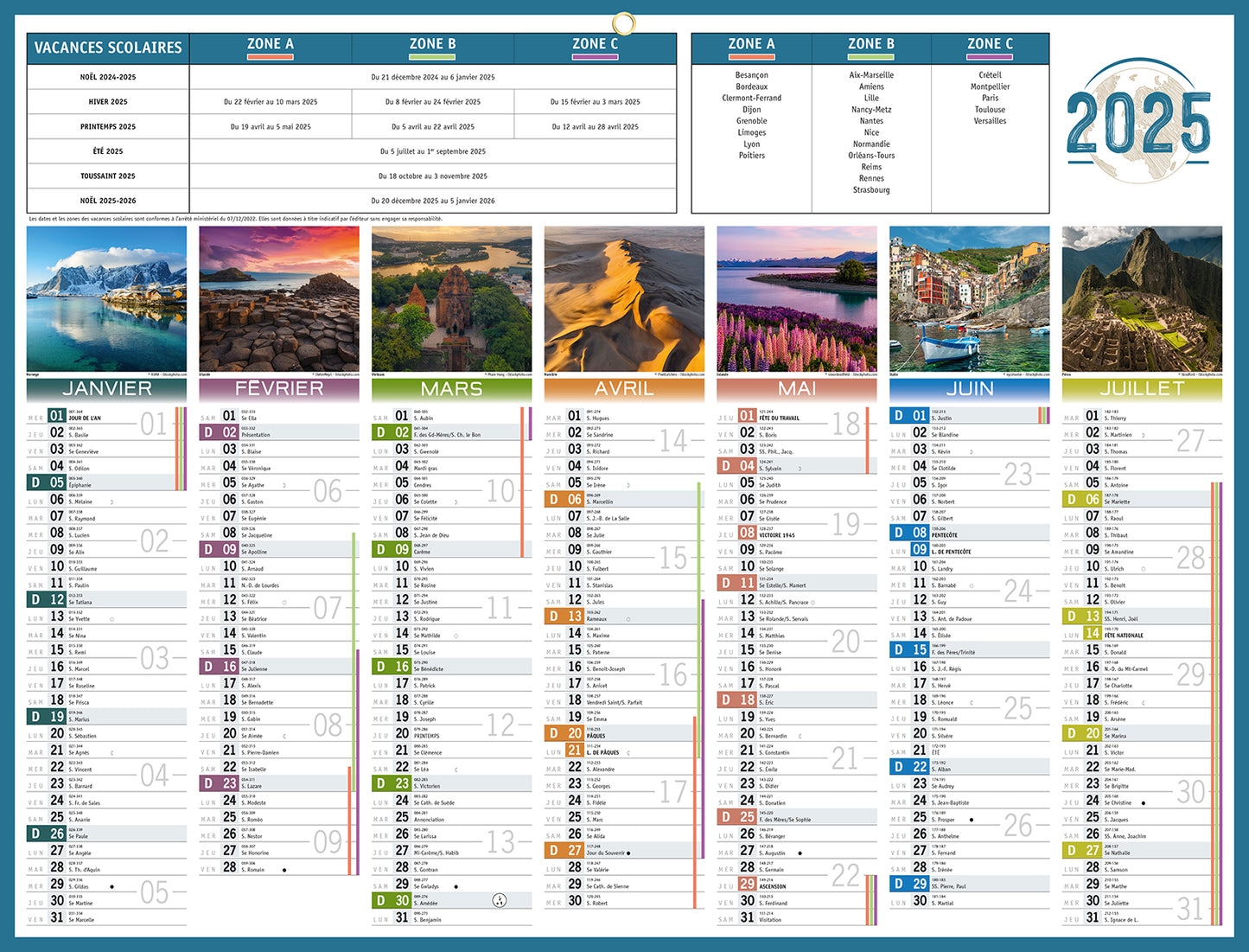 Calendrier mural 32x42 cm - design planétaire