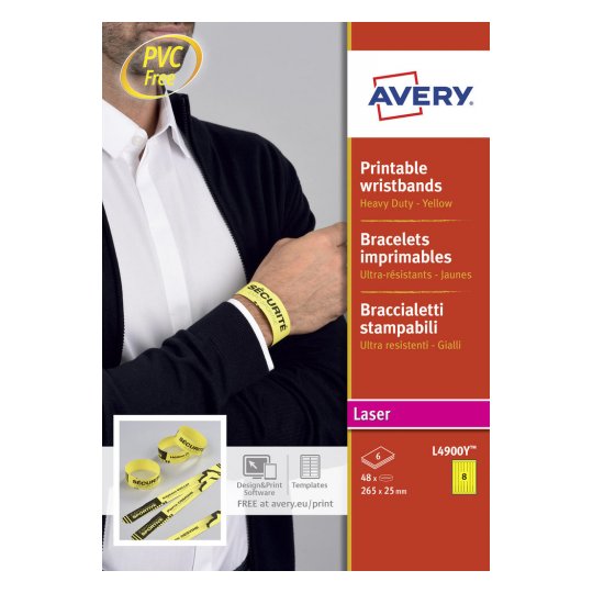 Bracelets d'identification 265x25mm - jaune, lot de 48