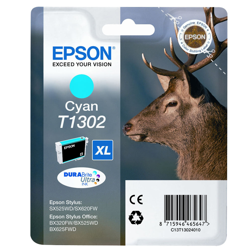Cartouche Epson cyan t1302 - encre pigmentaire durable