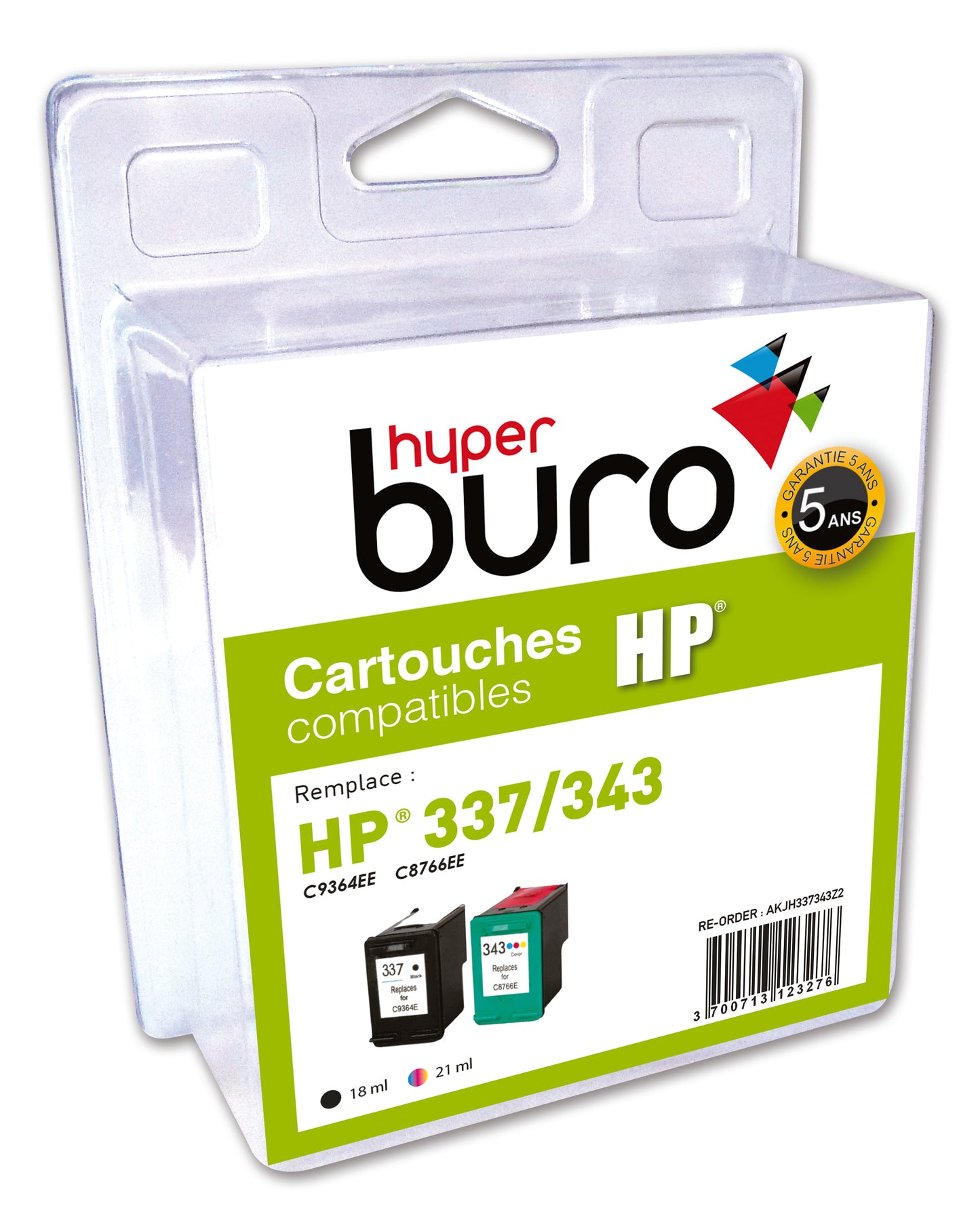 Pack cartouches Compatible HP 337/343 Noir et Tri-couleur
