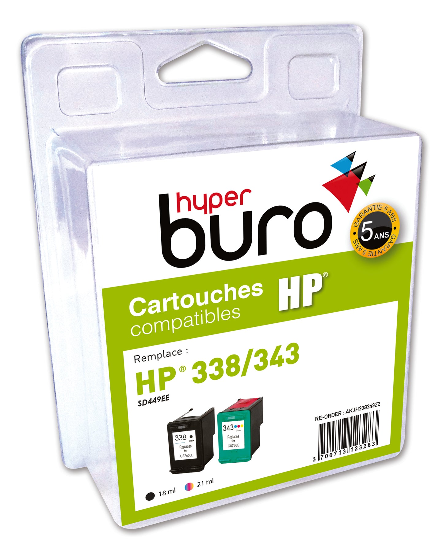 Pack cartouches Compatible HP 338/343 couleur et noir