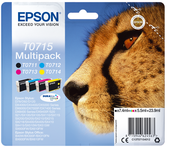 Pack 4 cartouches d'encre epson t0715 - multipack couleurs