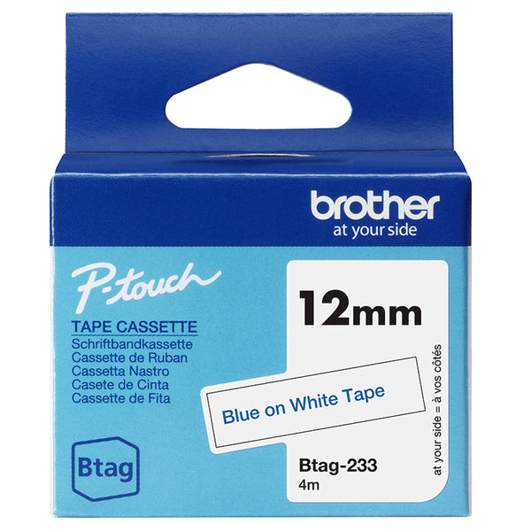 Ruban étiqueteuse Btag 12mm -bleu/blanc- Résistant et polyvalent