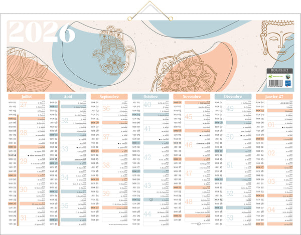Calendrier mural 2x7 mois - format 43x55 cm