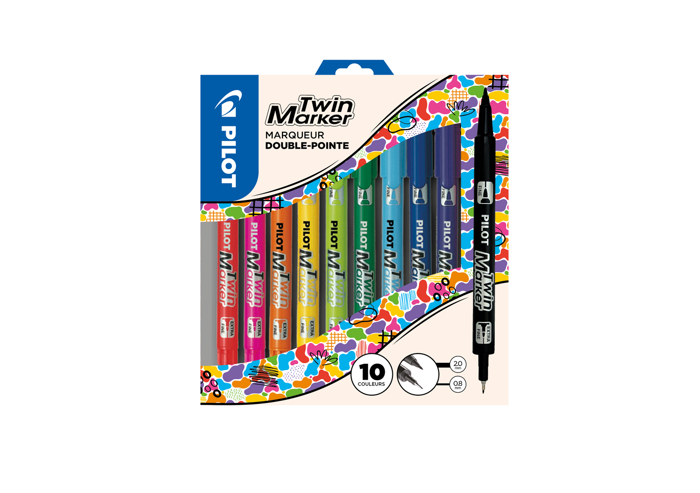 Marqueurs double pointe - pack 10 couleurs assorties