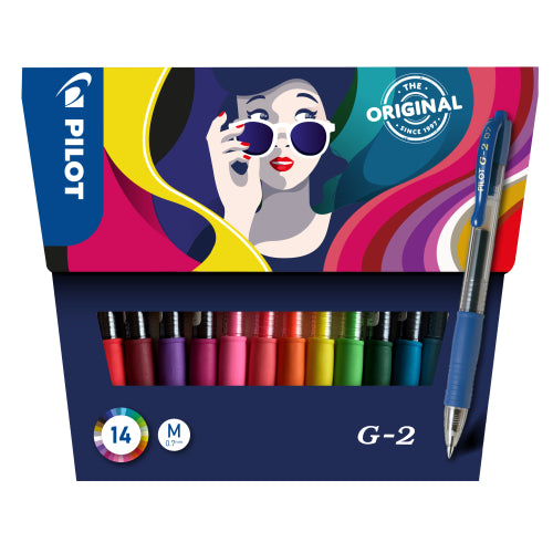 Stylo roller pilot G2 gel 0.7mm - pochette de 14 couleurs assorties