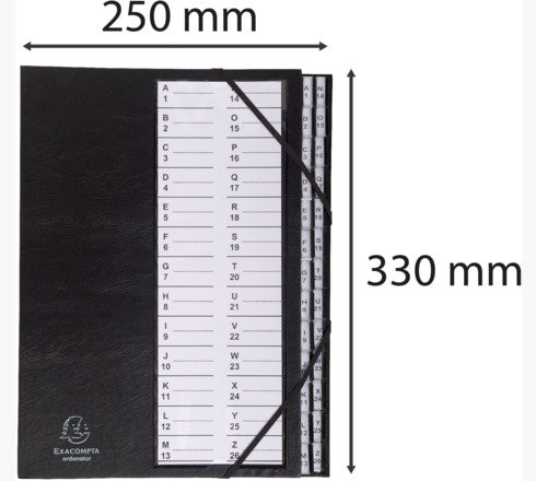 Trieur alphanumérique A4 - 26 compartiments noir - 25x33 cm